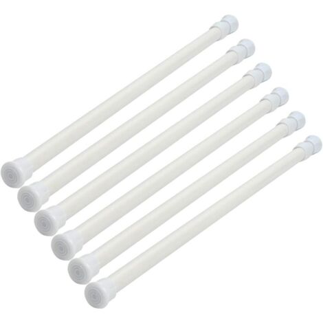 Lot de 6 tringles à rideaux télescopiques en acier à haute teneur en carbone - Tiges de tension extensibles - Tringles à ressort réglables pour placard - Tige extensible blanche