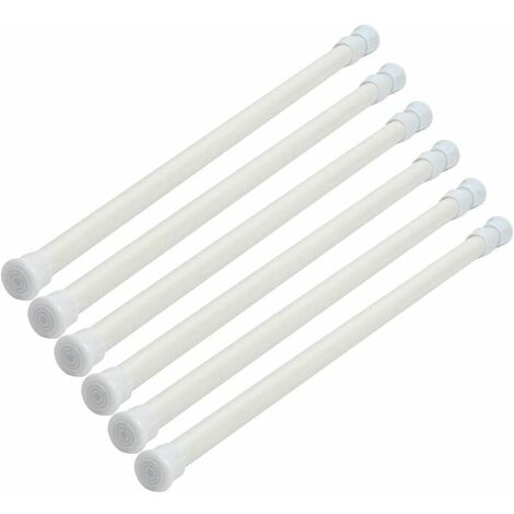 Lot de 6 tringles �� rideaux t��lescopiques en acier �� haute teneur en carbone - Tiges de tension extensibles - Tringles �� ressort r��glables pour placard - Tige extensible blanche