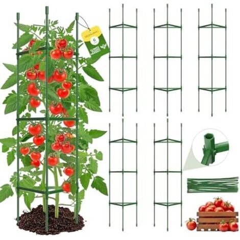 Lot de 6 Tuteurs Tomates jusqu'à 130 cm - Cage à Tomate Robuste avec Connecteurs Hexagonaux, Tuteur Cerise Réglable pour Potager et Jardin, Piquet Plantes Grimpantes Roses