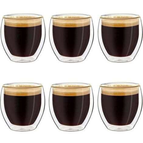 Lot de 6 Verres à Expresso à Double Paroi, Tasse à Cafe, Verres Thermiques à Effet Flottant, Verre Espresso 80ml