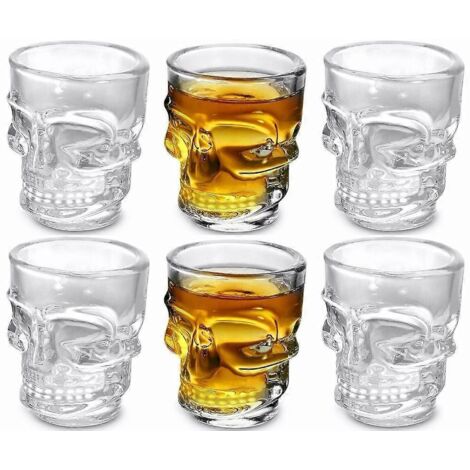 Lot de 6 verres à shot en forme de crâne de 45 ml, transparents.