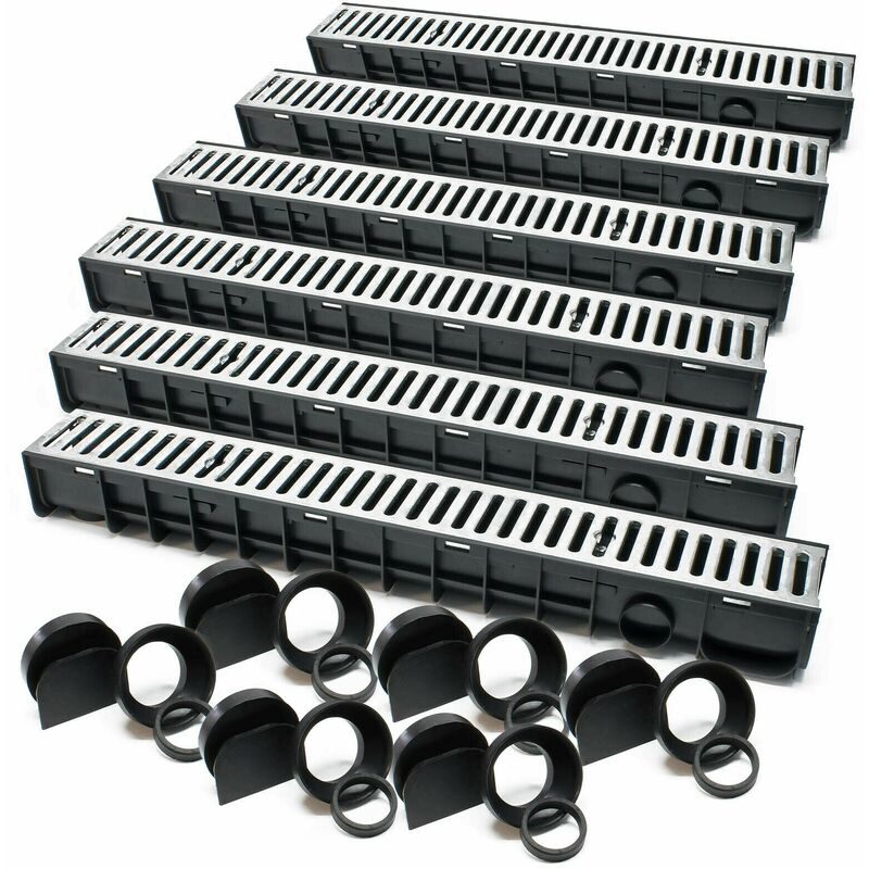 Helloshop26 - Lot de 6 x 1 m caniveaux grille recouvrement 1,5 tonnes fonte drainage eaux usées évacuation