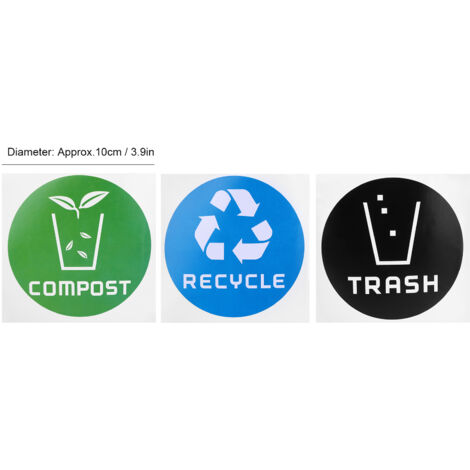 Lot de 60 autocollants recyclage tri compost PVC pour poubelles containers