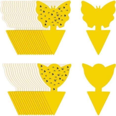 Lot de 60 bâtonnets de protection épais pour plantes d'intérieur et d'extérieur Jaune ，60 x pièges à insectes, attrape-moucherons pour plantes, anti-moucherons, pièges collés autocollants colle double