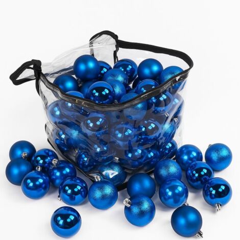 Lot De 96 Boules De Noël En Plastique - Diamètre 3 Cm, Paillettes, Mates, Brillantes - Avec Boîte Rangement