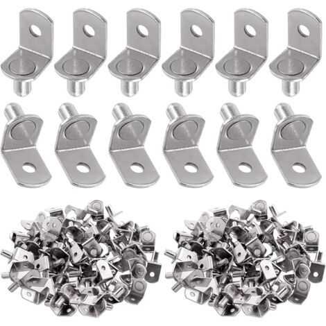 Lot de 60 broches d'étagère en L de 6 mm avec trou en acier plaqué pour trous sur bibliothèque, armoires et centres de divertissement