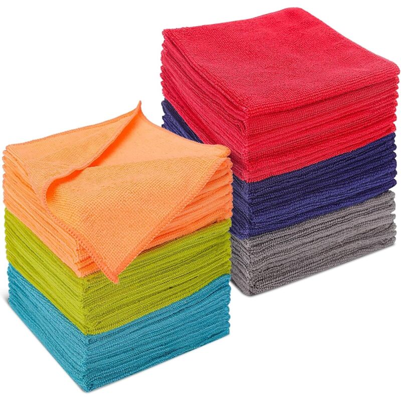 Lot de 60 Chiffons de Nettoyage en Microfibre 30 30cm, Lavette Super Absortante pour Cuisine, Voiture, Vitre, Serviette Dépoussiérage en Microfibre