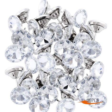 Lot de 60 clous décoratifs en cristal 20mm (30pcs) 25mm (30pcs) Clous d'ameublement 2 styles Clous d'ameublement pour canapé, tête de lit, décoration murale