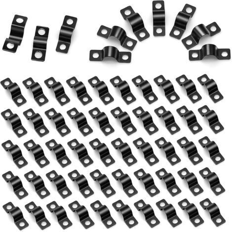 Lot de 60 colliers de serrage en U pour clôture double fil - Accessoires : colliers de fixation en métal en forme de U avec boîte en plastique Ø 10 mm - Colliers de serrage haute performance pour