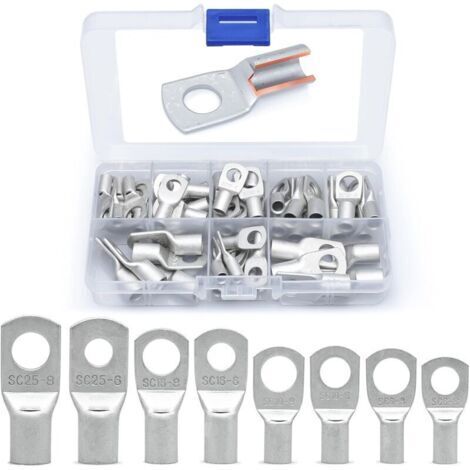 Lot de 60 cosses électriques rondes à œillet en cuivre étamé – Extrémités non isolées – Sertissage ou soudure – 6-25 mm²