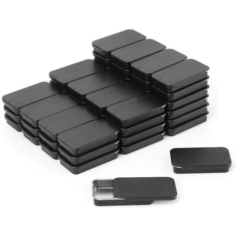 Lot de 60 mini boîtes métalliques rectangulaires noires avec couvercles coulissants