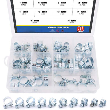 Lot de 60 mini colliers de serrage pour tuyau à essence diesel 10 tailles
