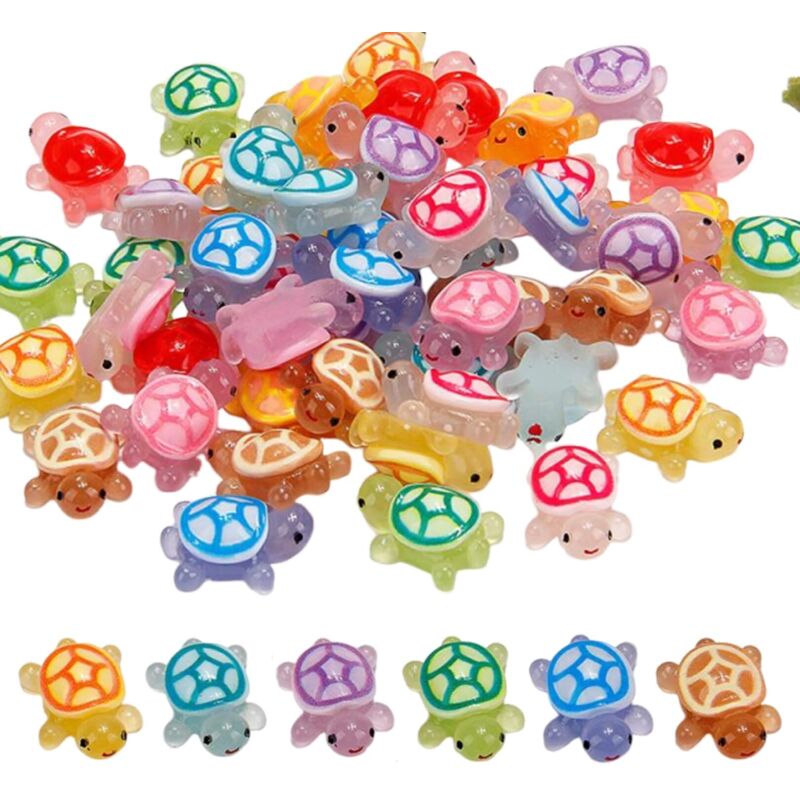 Lot de 60 Mini Tortues Lumineuses en Résine, Figurines Décoratives de Tortues Qui Brillent dans Le Noir, Ornements Multicolores en Résine pour