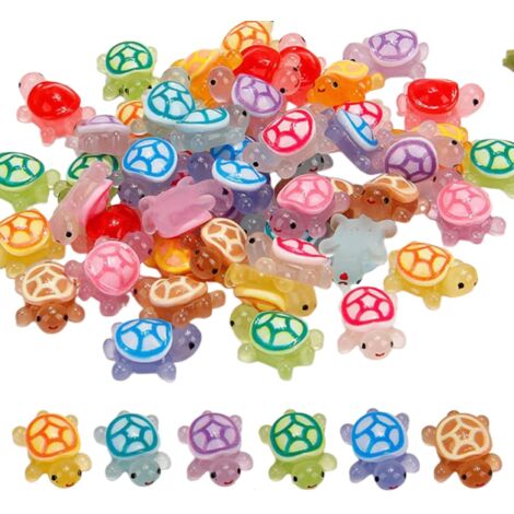 Lot de 60 Mini Tortues Lumineuses en Résine, Figurines Décoratives de Tortues Qui Brillent dans Le Noir, Ornements Multicolores en Résine pour Terrasse, Jardin et Bricolage (2,1 cm)