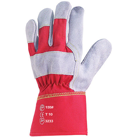 Lot de 60 paires de gants Manutention docker croûte vachette supérieure gris - toile rouge Taille 8