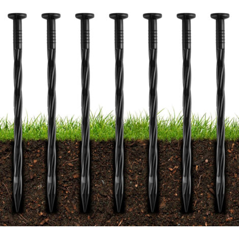 Lot de 60 piquets d'ancrage en plastique noir 20 cm – Pour bordures de jardin – Tête 20 mm - Couleur noire