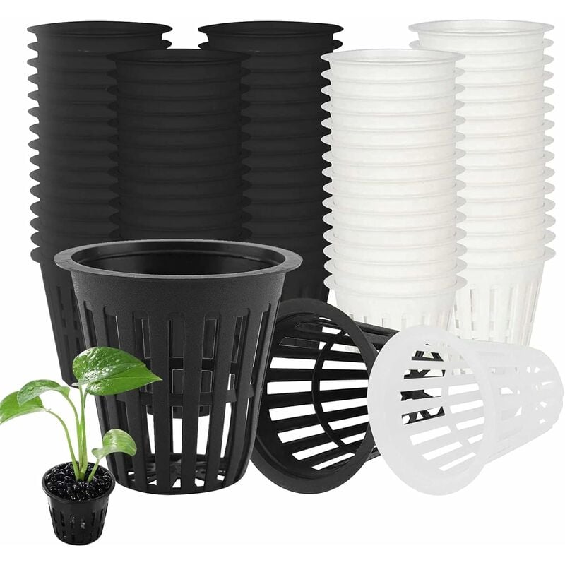 Lot de 60 pots hydroponiques en filet, pots hydroponiques en plastique pour jardin, balcon, plantation hydroponique et culture hors sol (5,5 cm, noir