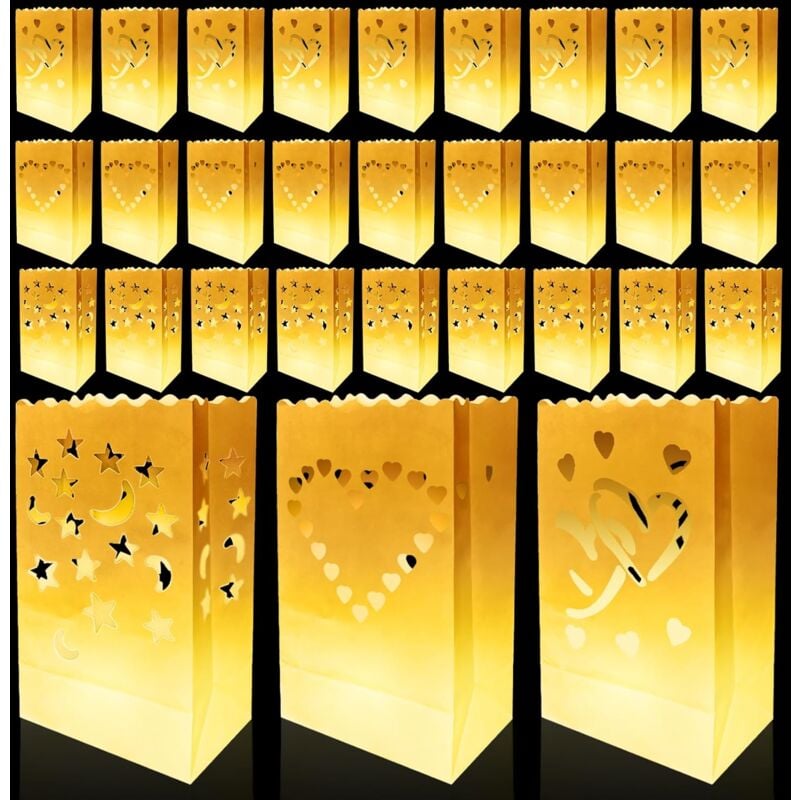 Serbia - Lot de 60 sachets lumineux : sacs à bougie blancs, sacs lumineux, sacs lumineux pour anniversaire, Noël, fête de rue, décoration, Halloween,