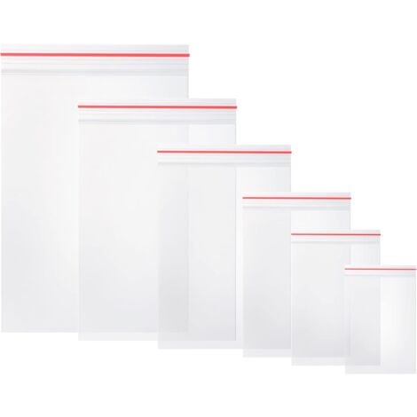 Lot de 600 Plastique Transparent, Sacs à Fermeture, Plastiques Sacs en Plastiques Transparents Refermables, épaisseur 80 μm - 100×6 Sachets (6 Tailles)