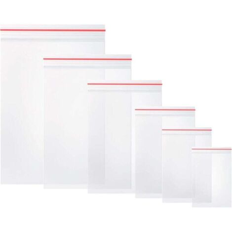 Lot de 600 Plastique Transparent, Sacs à Fermeture, Plastiques Sacs en Plastiques Transparents Refermables, épaisseur 80 μm - 100×6 Sachets (6 Tailles)