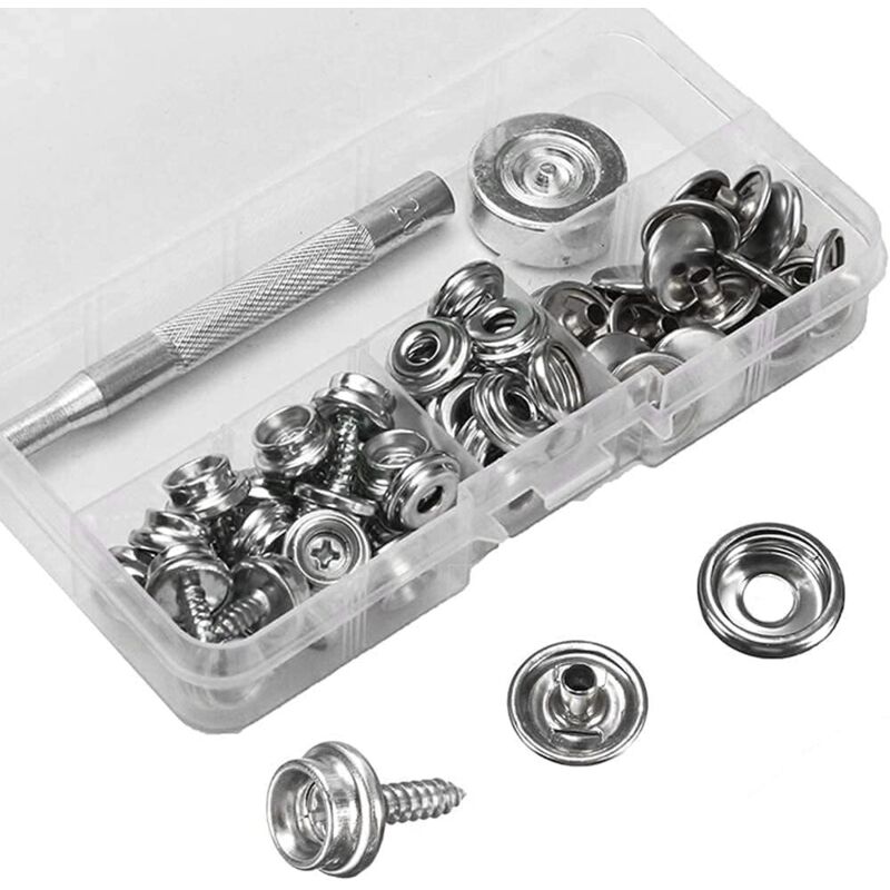 Lot de 62 Ensembles de Boutons-Pression en Toile, Boutons métalliques, vis de bâche, vis à Bouton-Pression en Acier Inoxydable avec 2 Outils de