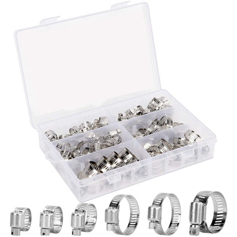 Lot de 65 colliers de serrage 6-32 mm en acier inoxydable réglable à vis sans fin pour tuyau d'eau, plomberie, automobile et mécanique