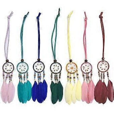 Lot de 7 attrape-rêves miniatures pour rétroviseur intérieur de voiture, avec sac suspendu, en plumes naturelles et style bohème. Accessoires pour petits véhicules.