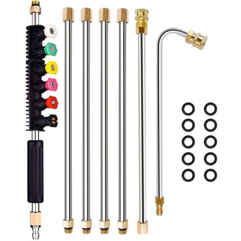 Lot de 7 baguettes d'extension pour nettoyeur haute pression – 6 embouts de buse – Longueur 38 cm – Pression jusqu'à 4000 PSI