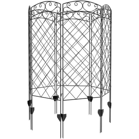 Lot de 7 barrières de jardin décoratives en métal noir avec motifs - 344 x 110 cm