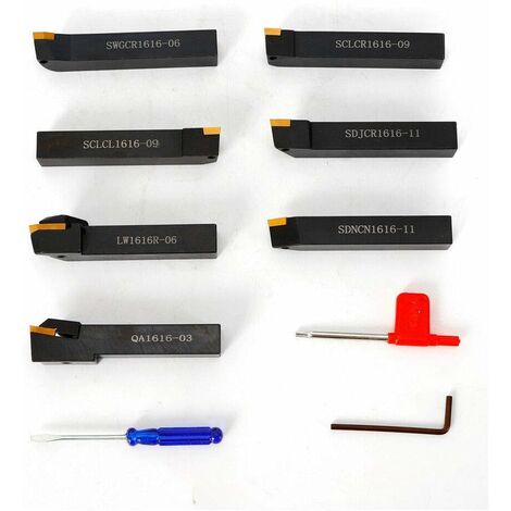 Lot de 7 burins de tournage CNC en métal dur 16 mm avec embouts en carbure rotatifs CNC