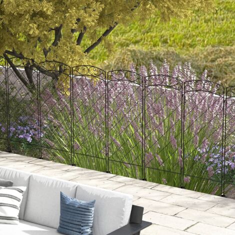 Lot de 7 clôtures de jardin décoratives en métal avec ornements - 344L x 110H cm noir