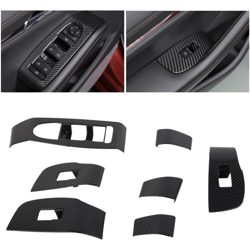 Lot de 7 couvercles de panneau d'interrupteur de porte et de fenêtre en fibre de carbone de remplacement pour Mazda 3 Hatchback 3 Sedan CX-30