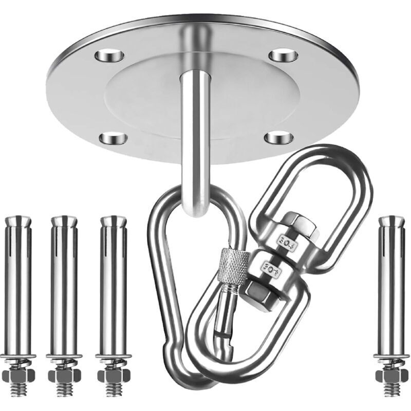VURAHOME - Lot de 7 crochets de plafond, crochets de suspension pivotants à 360 ° acier inoxydable 304 capacité de charge 500 kg kit d'ancrage mural
