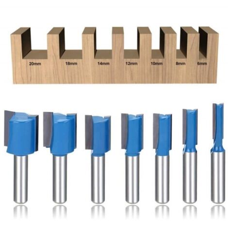 Lot de 7 embouts de fraises droites avec tige de 8 mm pour le travail du bois 6/8/10/12/14/18/20 mm