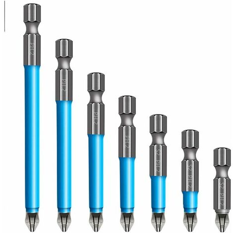 Lot de 7 Embouts de Tournevis Magnétiques, Tête Cruciforme de Tournevis électrique antidérapantes en acier allié industriel / PH2 25150mm