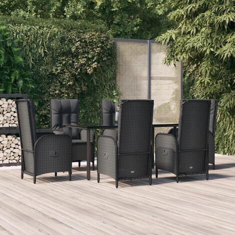 Lot de 7 Ensemble à dîner et coussins,Mobilier Table+Chaises de jardin Noir Résine tressée -15729