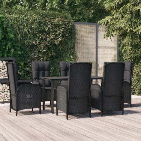 Lot de 7 Ensemble à dîner et coussins,Mobilier Table+Chaises de jardin Noir Résine tressée -36207