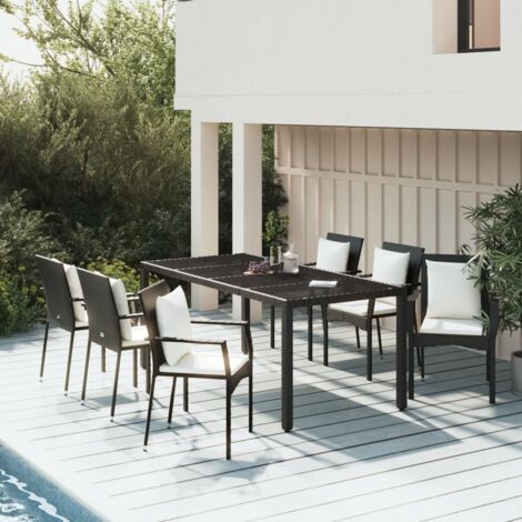 Lot de 7 Ensemble à dîner et coussins,Mobilier Table+Chaises de jardin Noir Résine tressée -46261