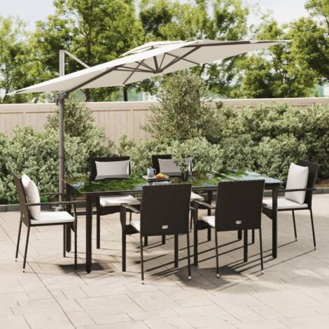 Lot de 7 Ensemble à dîner et coussins,Mobilier Table+Chaises de jardin Noir Résine tressée -64926