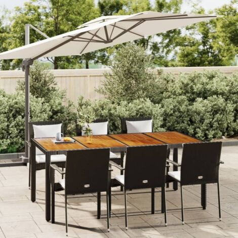 Lot de 7 Ensemble à dîner et coussins,Mobilier Table+Chaises de jardin Noir Résine tressée -81935