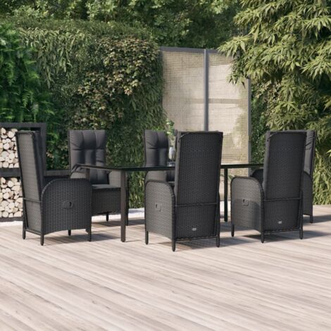 Lot de 7 Ensemble à dîner et coussins,Mobilier Table+Chaises de jardin Noir Résine tressée -97132