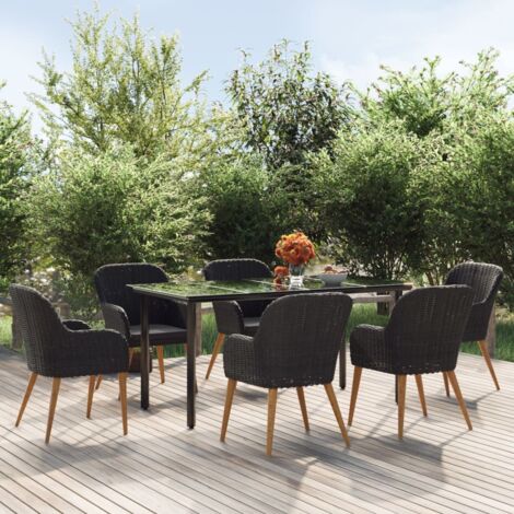 Lot de 7 Ensemble à manger de jardin avec coussins,Ensemble table et chaise,Mobilier de salle à manger Noir HH61294