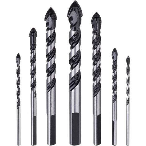 Lot de 7 forets à pointe en carbure de tungstène pour maçonnerie en porcelaine, carreaux de céramique, béton, mur de briques, verre, miroir, plastique, maçonnerie, bois (3 4 5 6 8 10 12 mm)