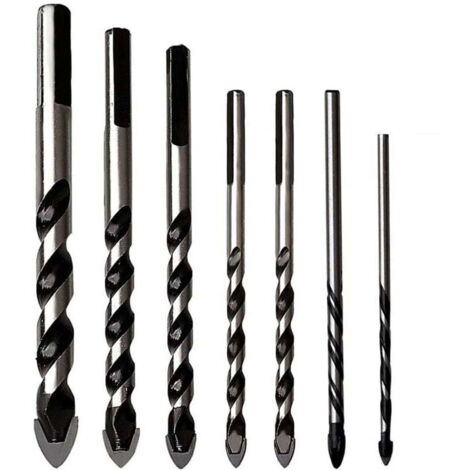 Lot de 7 forets multi-matériaux en carbure de tungstène pour porcelaine, céramique, béton, mur de brique, verre, miroirs, maçonnerie en plastique et bois (3/4/5/6/8/10/12 mm),