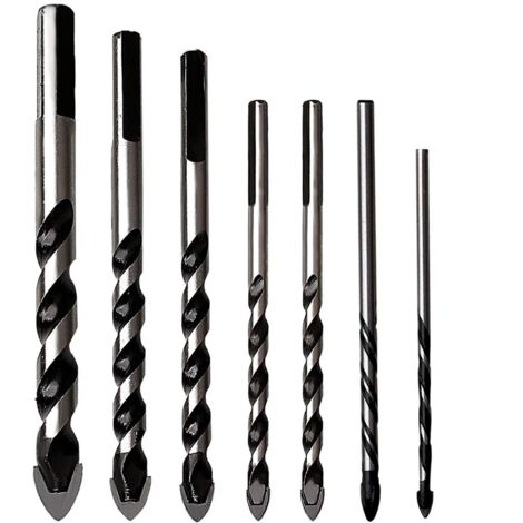 Lot de 7 forets multi-matériaux en carbure de tungstène pour porcelaine, céramique, béton, mur de brique, verre, miroirs, maçonnerie en plastique et bois (3/4/5/6/8/10/12 mm),Arcenciél