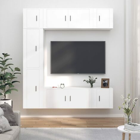 Lot de 7 Meubles TV - Armoire Télévision Moderne  Banc TV Blanc Bois d'ingénierie -FR61585