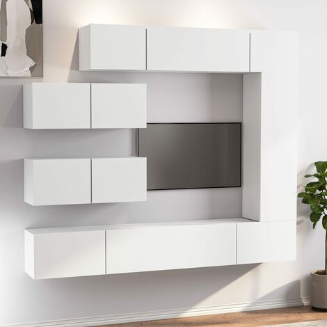 Lot de 7 Meubles TV - Armoire Télévision Moderne  Banc TV Blanc Bois d'ingénierie -FR96022