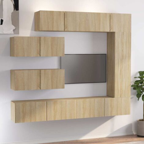 Lot de 7 Meubles TV - Armoire Télévision Moderne  Banc TV Chêne sonoma Bois d'ingénierie -FR76713