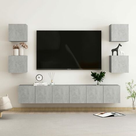 Lot de 7 Meubles TV - Armoire Télévision Moderne  Banc TV Gris béton Aggloméré -FR61299