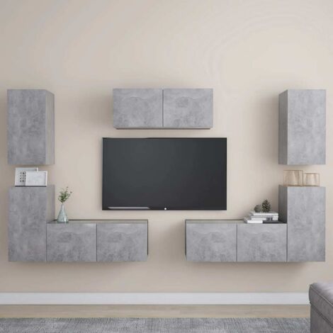 Lot de 7 Meubles TV - Armoire Télévision Moderne  Banc TV Gris béton Aggloméré -FR65518